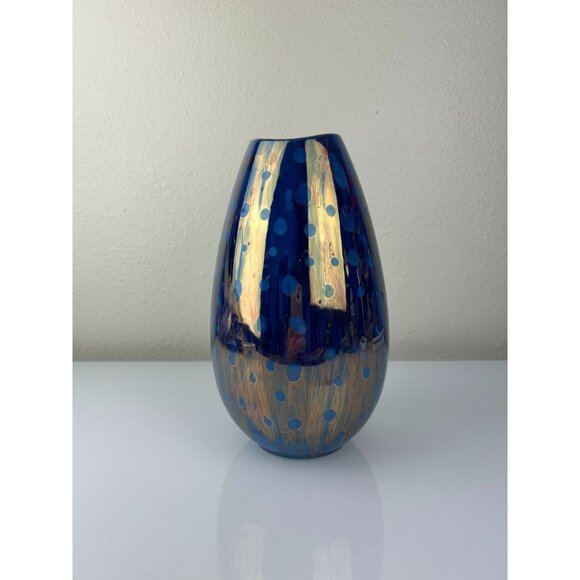 Vintage Tanaka Blue & Purple Iridescent Ceramic Pottery Vase Shiny READ - Picture 2 of 14